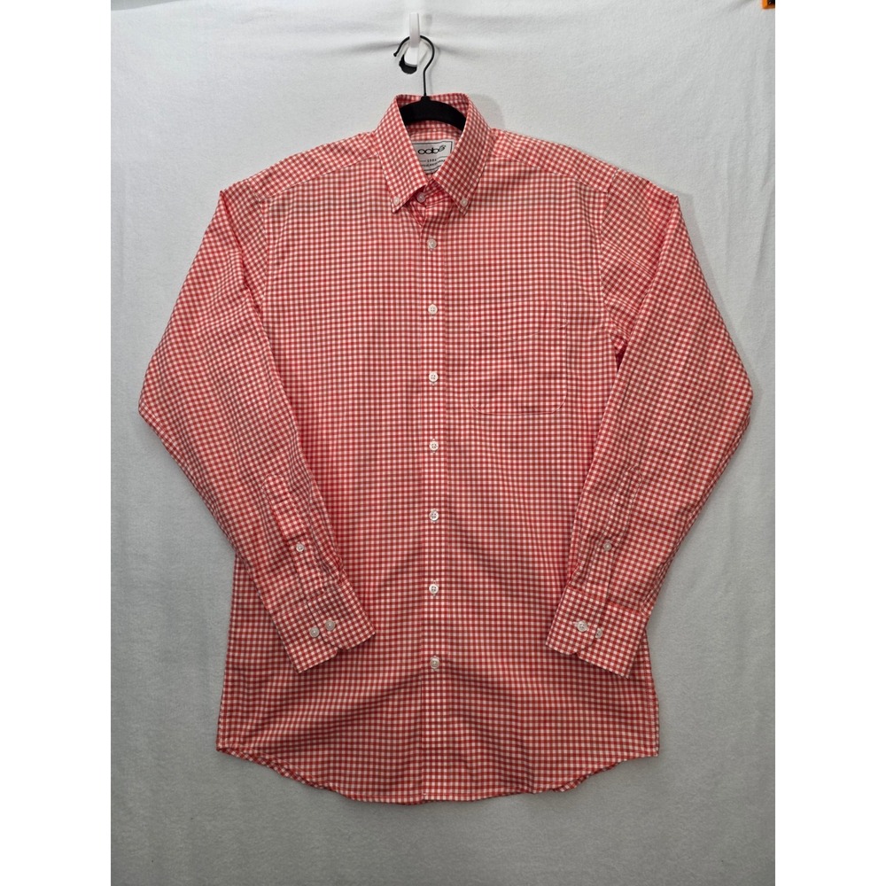 Oobe Button Down Shirt Gingham Orange White Mens L Long Sleeve Preppy Casual